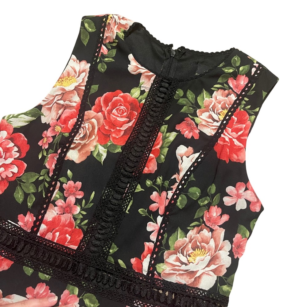 Disney Princess Floral Fit and Flare Dress Black Red Roses Medium